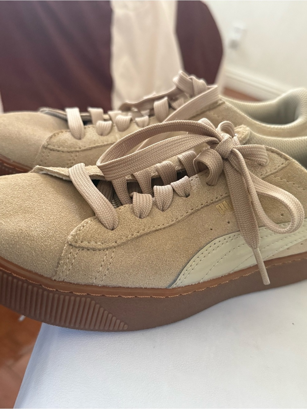 Puma Women’s Suede Platform Sneakers in Beige and Gumsole